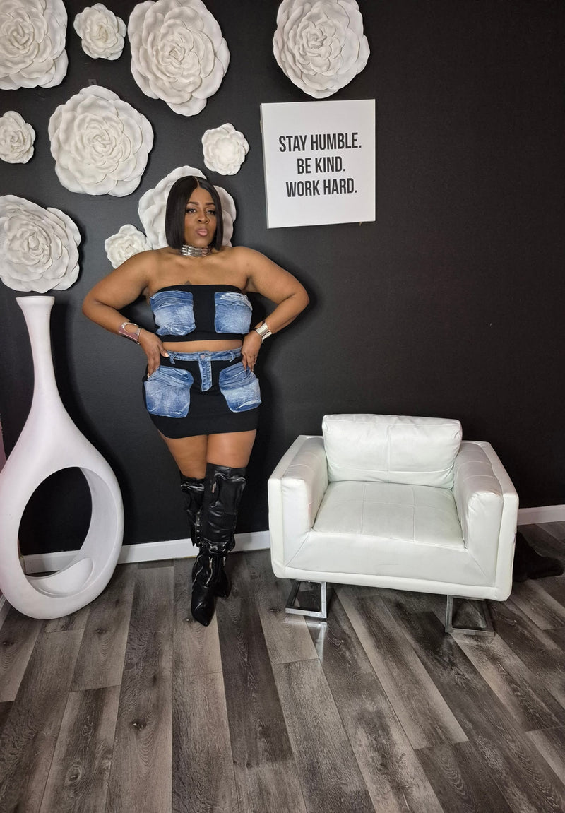 New Sexy Girl Denim Set Black