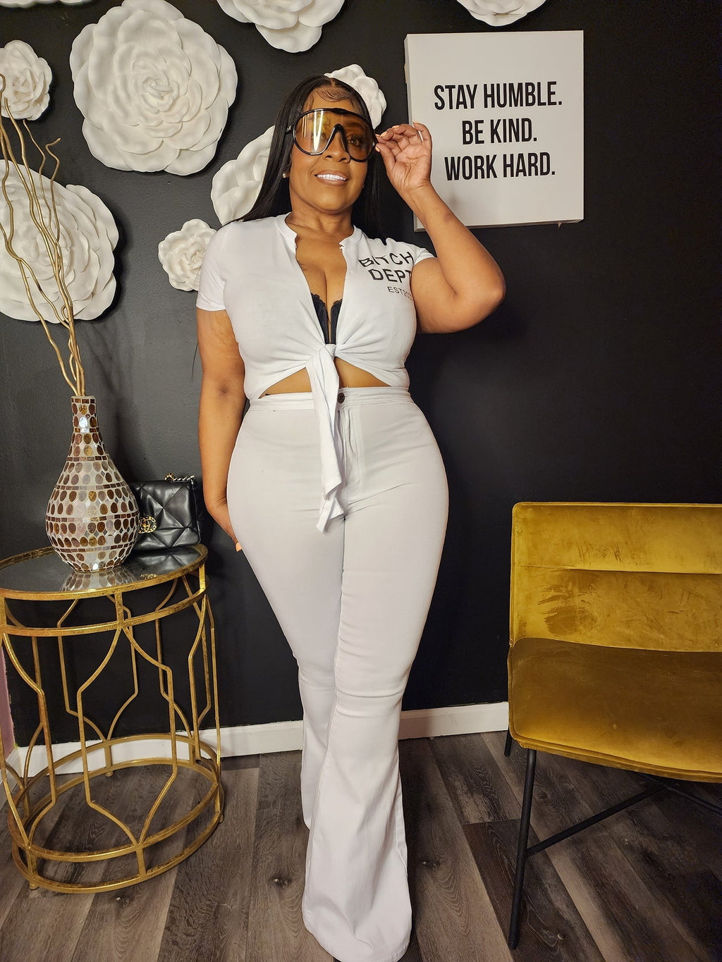 New White AVB Wide Leg Pants