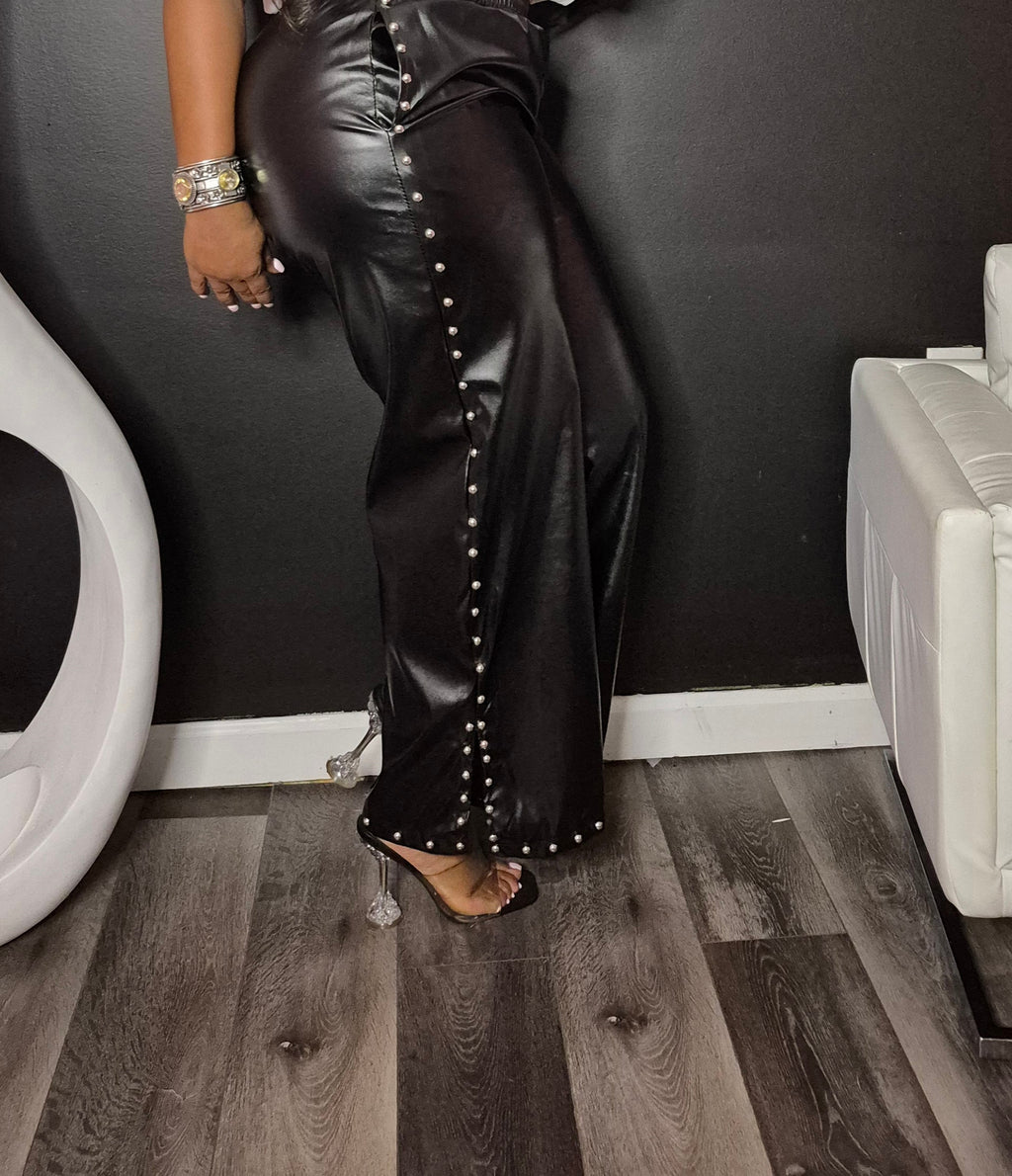 Stud faux leather pants