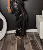 Stud faux leather pants